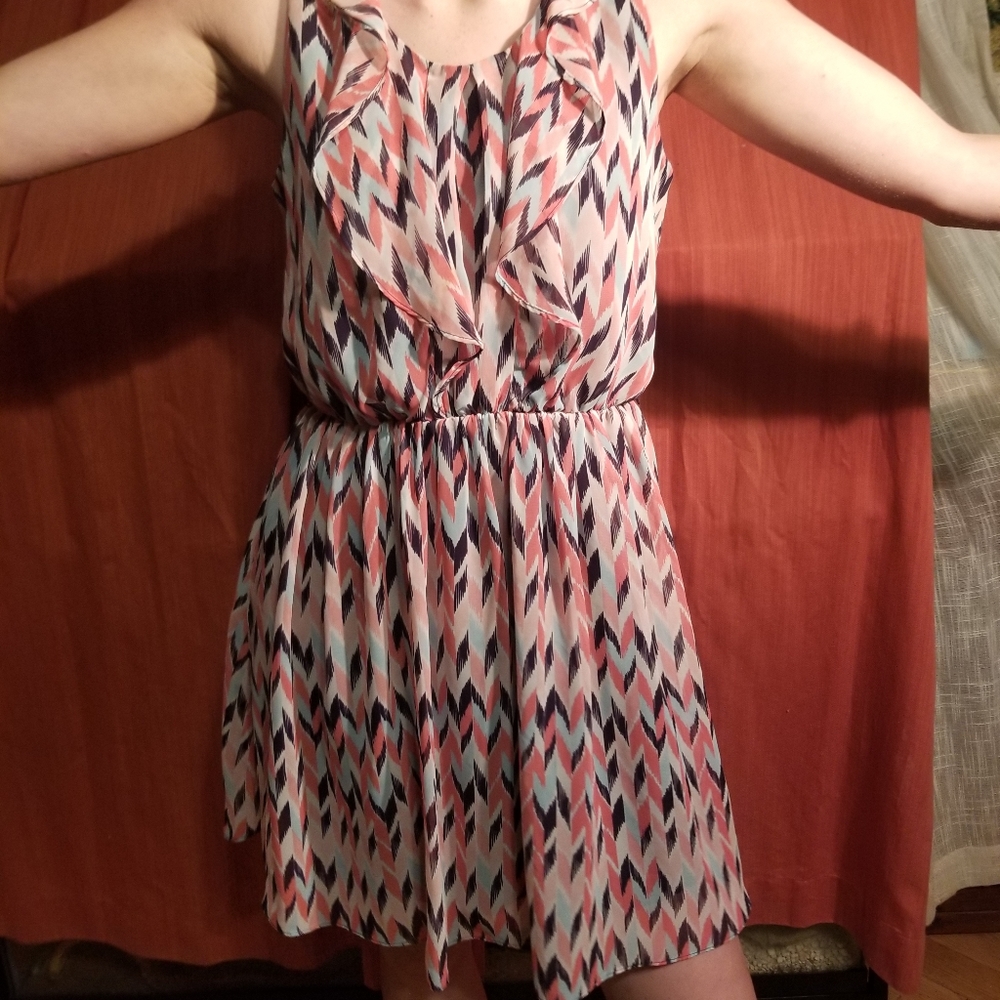 IZ Byer Pink ZigZag frilly Top Mini Dress